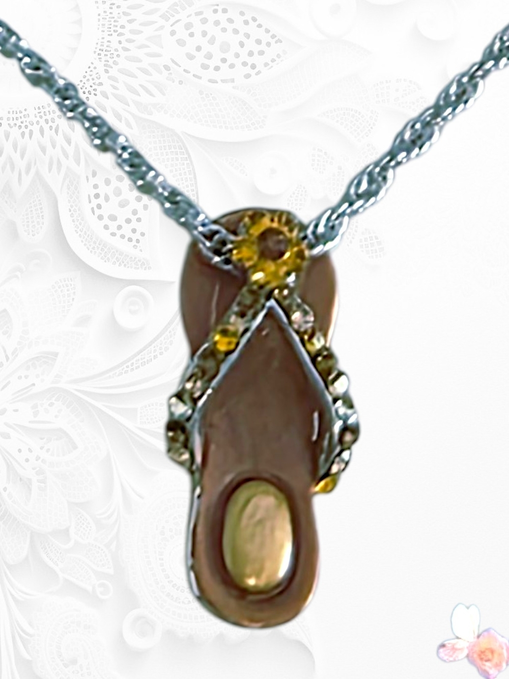 Cookie Lee Brown and Gold Flip-Flop Pendant Necklace